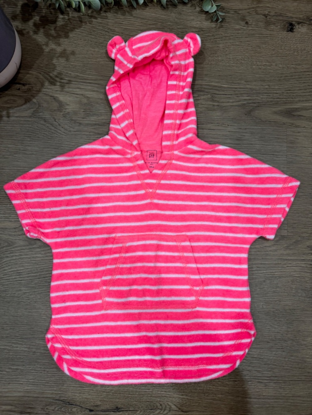 Baby Gap 6-12M Pink Striped Terry Hooded Beach Swim Cover Up